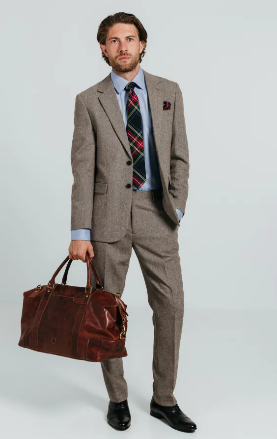 Bruin visgraat tweed pak - photo 1