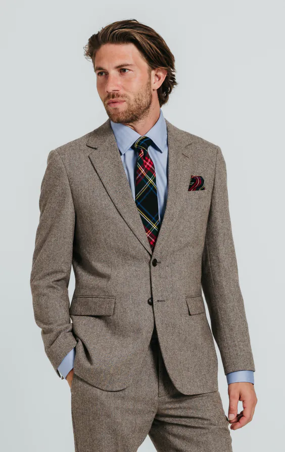 Bruin visgraat tweed pak