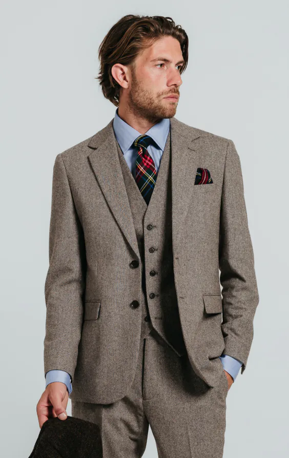 Bruin visgraat tweed 3 delig pak Bruin visgraat tweed 3 delig pak