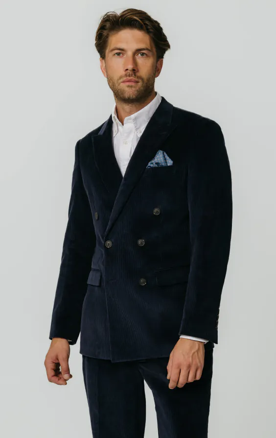Marine blauw corduroy double breasted pak Marine blauw corduroy double breasted pak
