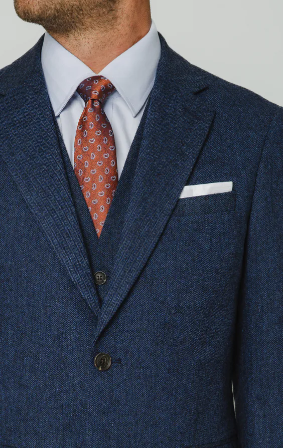 Blauw visgraat tweed 3 delig pak - photo 3