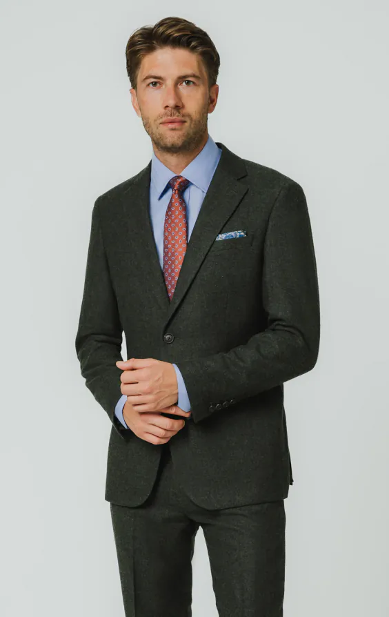 Donkergroen visgraat tweed pak