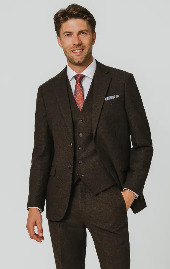 Donkerbruin Donegal tweed 3 delig kostuum Donkerbruin Donegal tweed 3 delig kostuum