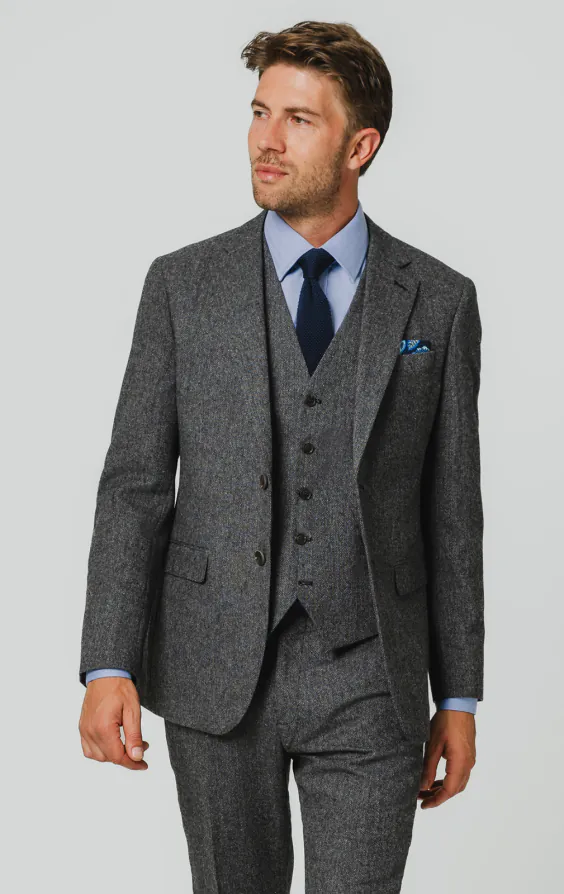 Grijs visgraat tweed 3 delig pak Grijs visgraat tweed 3 delig pak