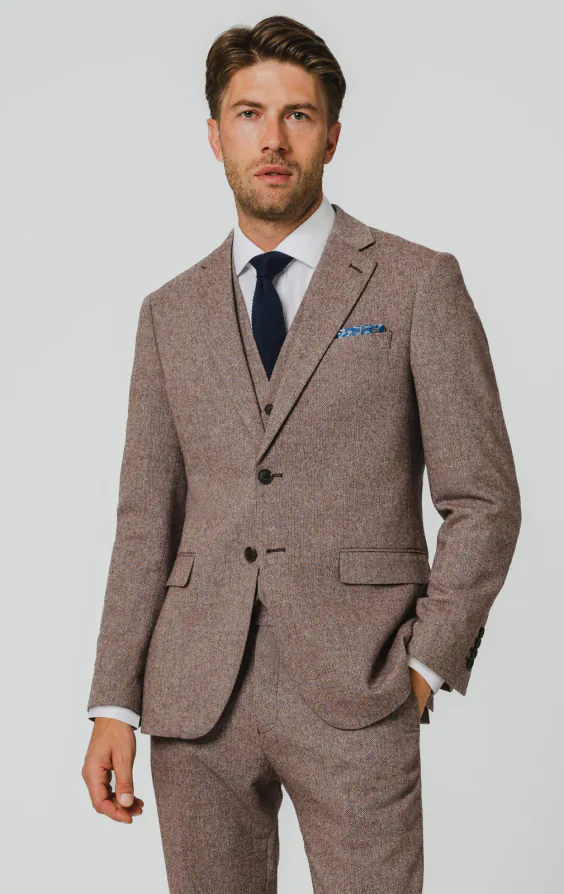 Roodhout visgraat tweed 3 delig pak Roodhout visgraat tweed 3 delig pak