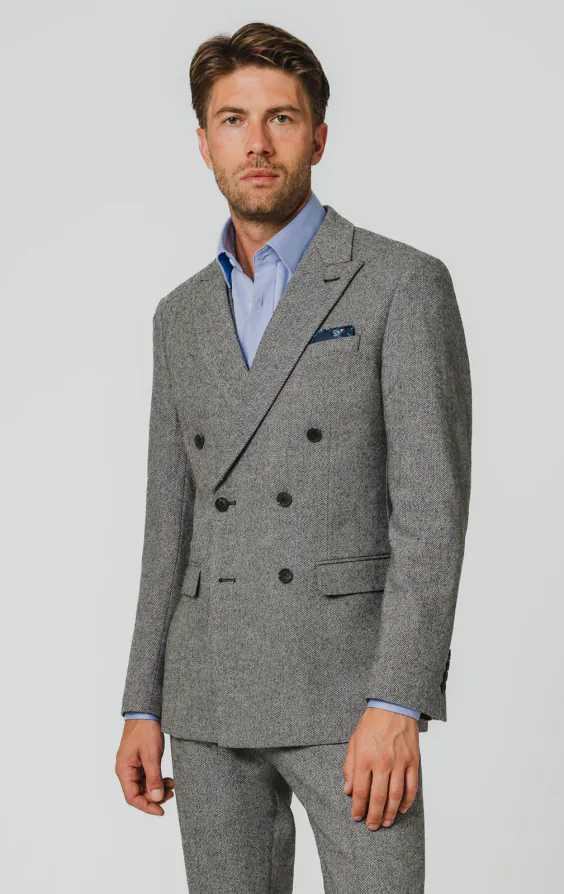 Grijs twill tweed 3 delig pak