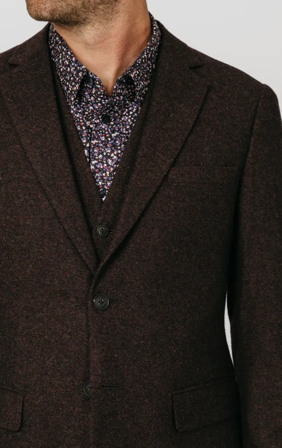 Bordeaux rood donegal tweed 3 delig kostuum - photo 3 Bordeaux rood donegal tweed 3 delig kostuum - photo 3