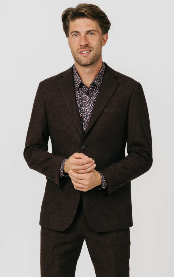 Bordeaux rood donegal tweed kostuum Bordeaux rood donegal tweed kostuum