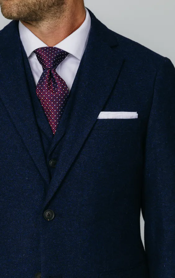 Dobel Navy Donegal Tweed 3 delig Kostuum - photo 3 Dobel Navy Donegal Tweed 3 delig Kostuum - photo 3