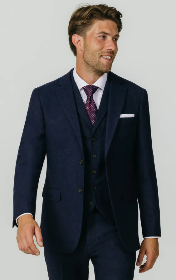 Dobel Navy Donegal Tweed 3 delig Kostuum Dobel Navy Donegal Tweed 3 delig Kostuum