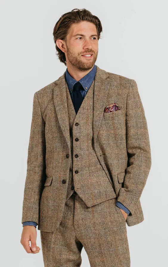 Harris Tweed bruin groot geruit kostuum Harris Tweed bruin groot geruit kostuum