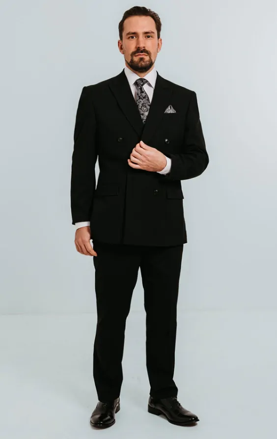 Zwarte slimfit 3 delig smoking met piek revers