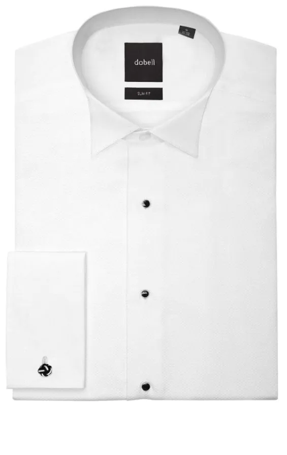 Wit slim-fit smokinghemd met rokboordje en marcella voorkant - photo 1