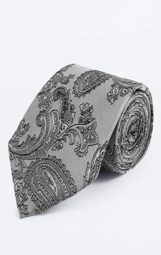 Grijs paisley stropdas