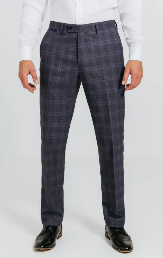 Grijs en blauw geruit colbert met marine afwerking - photo 5