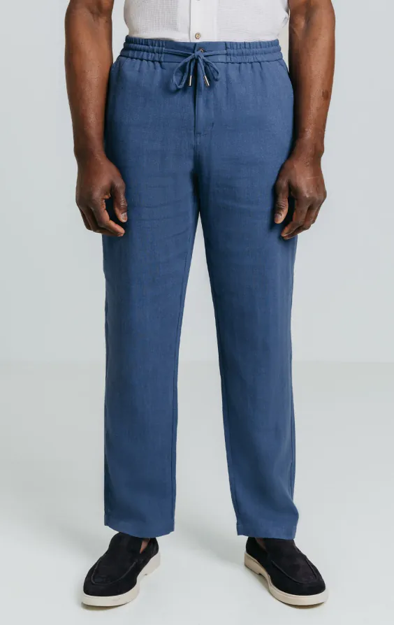 Blauwe linnen visgraat broek - photo 1