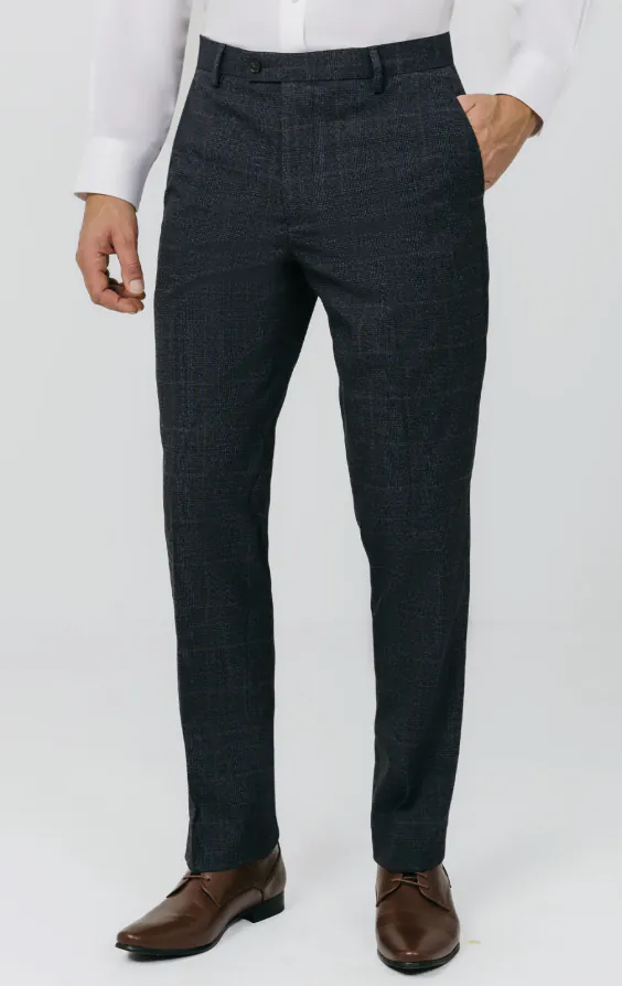 Navy met roest geruite broek