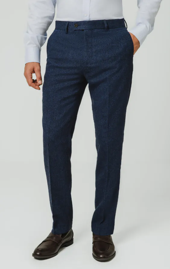 Blauwe visgraat tweed pantalon Blauwe visgraat tweed pantalon