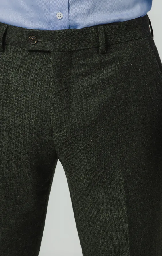 Donkergroene visgraat tweed pantalon - photo 1