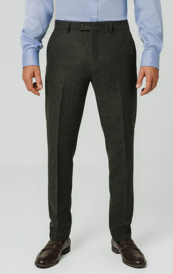 Donkergroene visgraat tweed pantalon