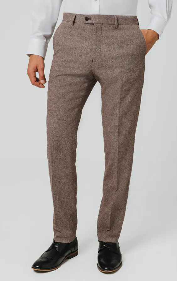 Roodhoute visgraat tweed pantalon