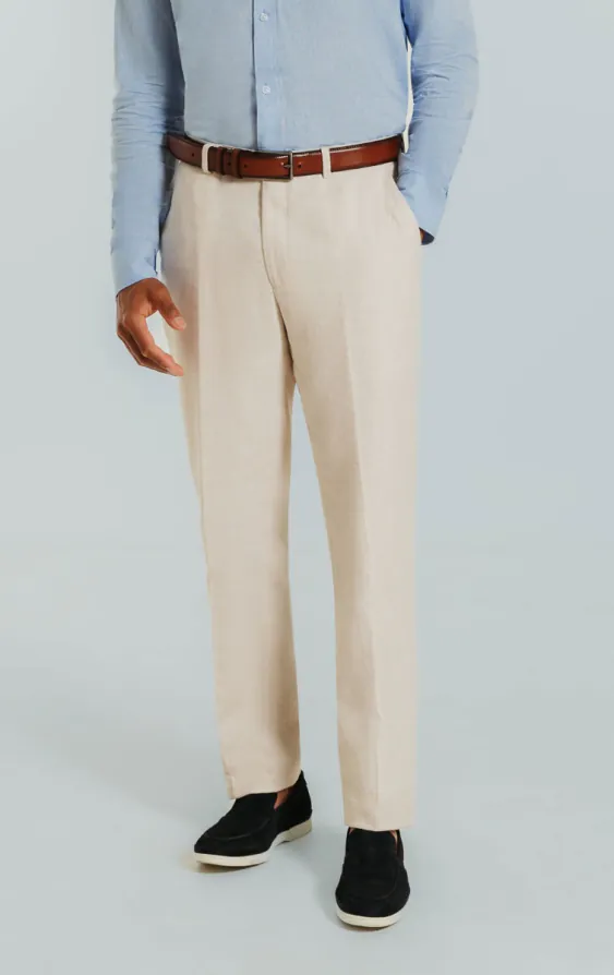 Crème linnen slim-fit pantalon