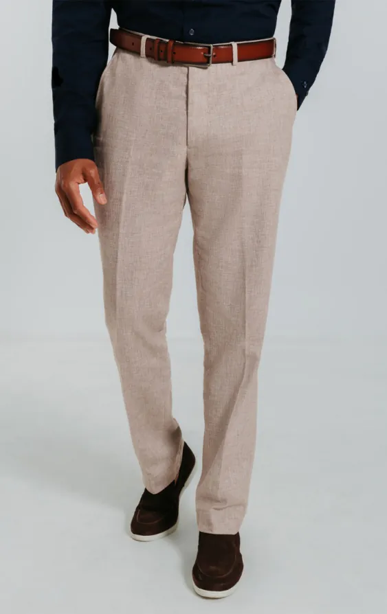 Zand kleurig linnen slim-fit pantalon