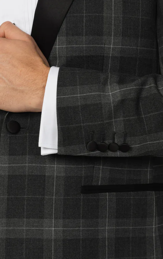Grijze tartan geruite 3 delig smoking met piek revers - photo 3 Grijze tartan geruite 3 delig smoking met piek revers - photo 3