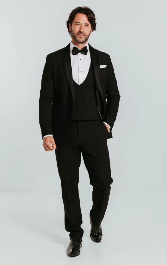 Zwart 3 delig slim fit smoking met sjaal kraag - photo 1 Zwart 3 delig slim fit smoking met sjaal kraag - photo 1