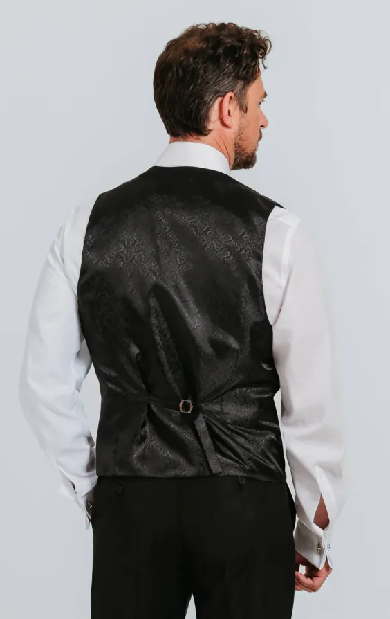100% Wollen zwart double breasted smoking gilet - photo 1 100% Wollen zwart double breasted smoking gilet - photo 1