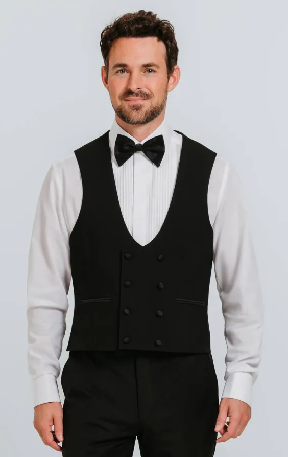 100% Wollen zwart double breasted smoking gilet 100% Wollen zwart double breasted smoking gilet
