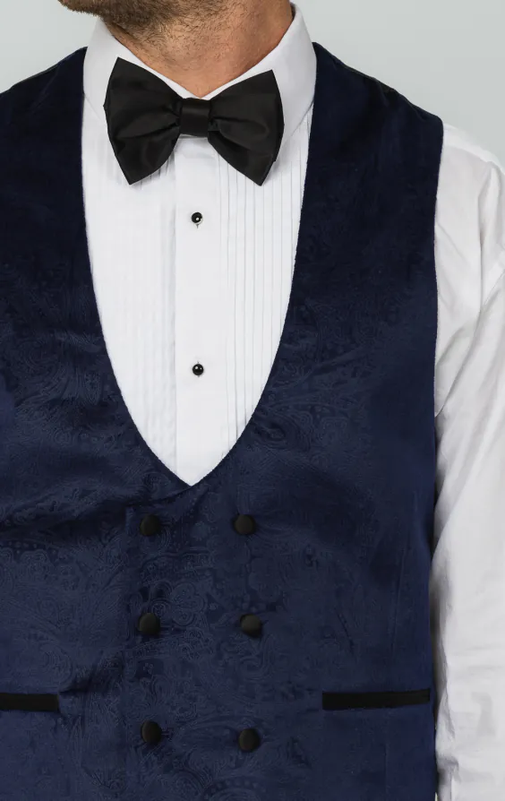 Navy paisley fluweel double breasted smoking gilet - photo 1