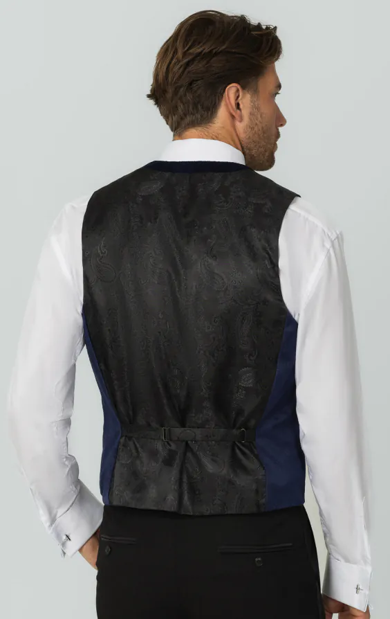 Navy paisley fluweel double breasted smoking gilet - photo 2