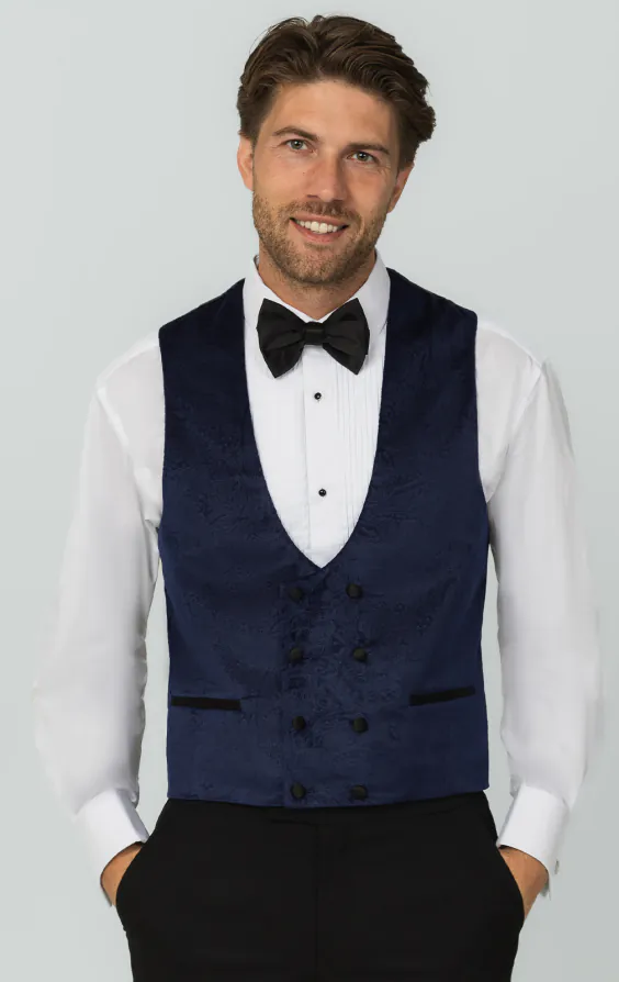 Navy paisley fluweel double breasted smoking gilet