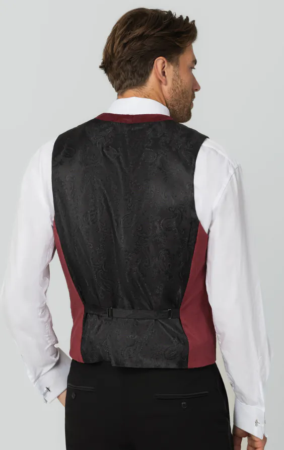 Bordeaux rood paisley fluweel double breasted smoking gilet - photo 2