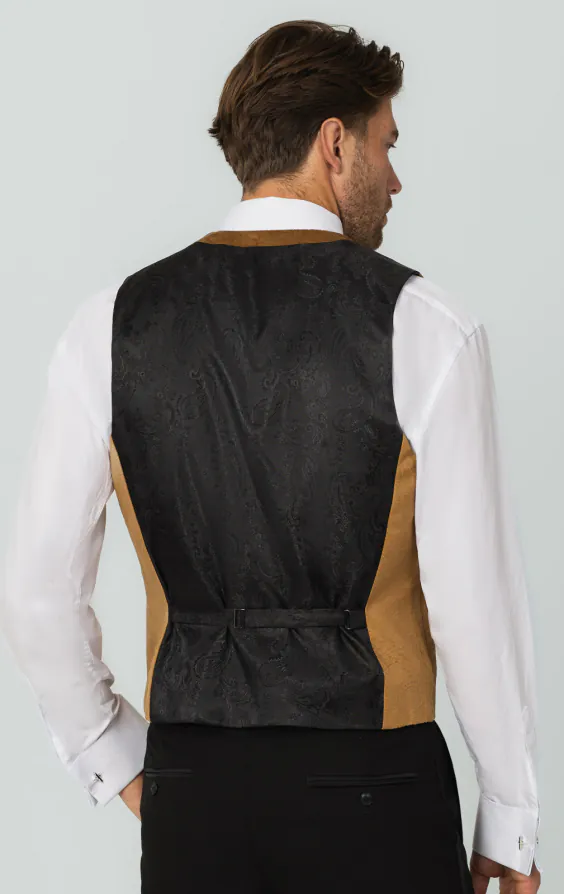 Goudkleurig paisley fluweel double breasted smoking gilet - photo 2