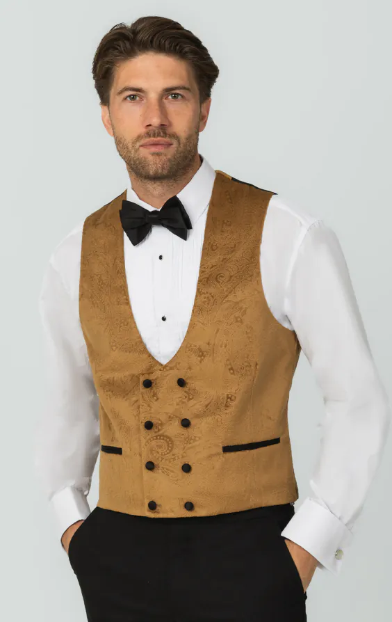 Goudkleurig paisley fluweel double breasted smoking gilet