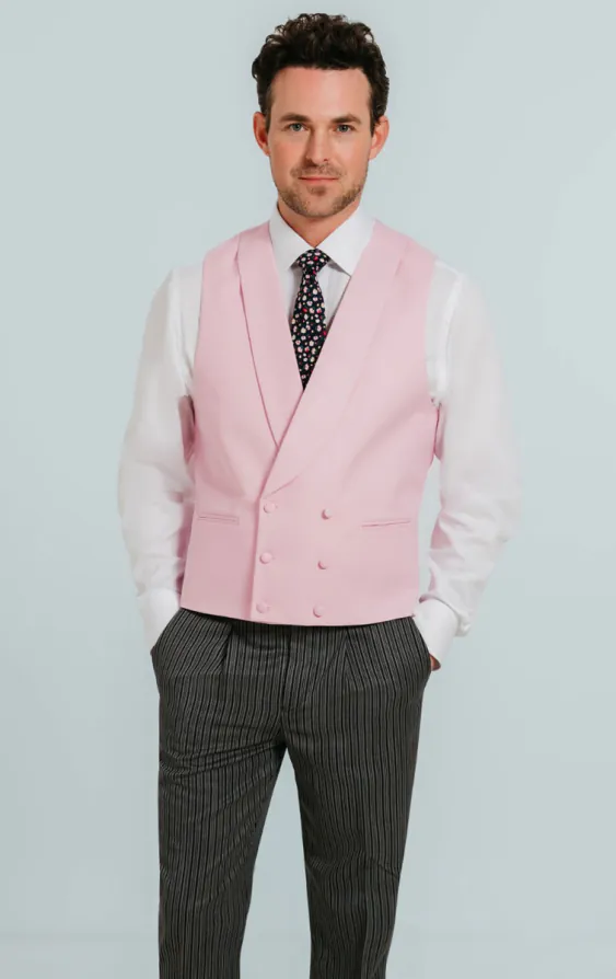 Pastel roze double breasted jacquet gilet met shawl revers