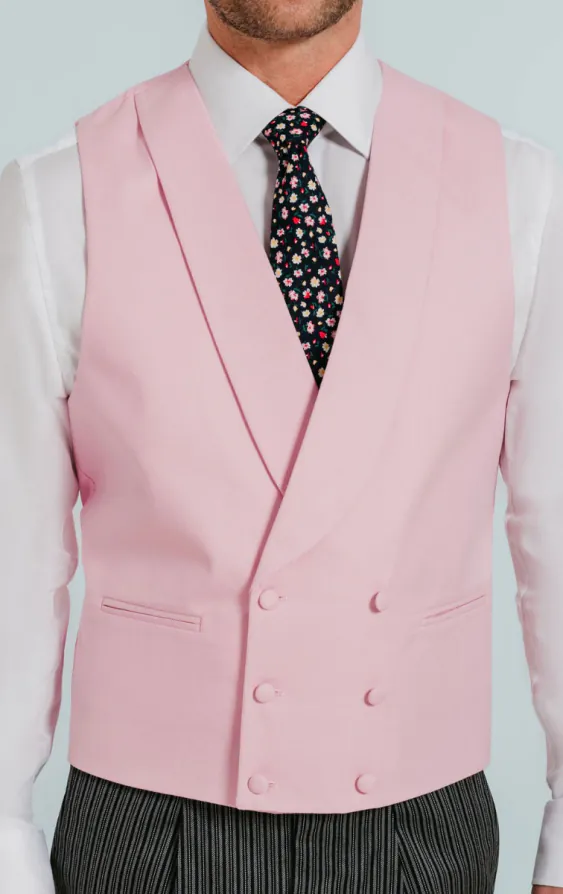 Pastel roze double breasted jacquet gilet met shawl revers - photo 2