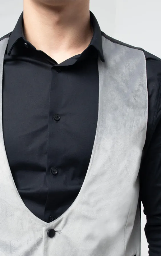 Zilver fluwelen smoking gilet - photo 1