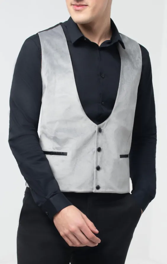 Zilver fluwelen smoking gilet