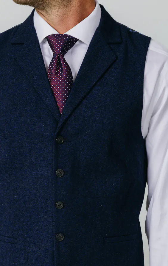 Navy donegal tweed gilet met notch revers - photo 1 Navy donegal tweed gilet met notch revers - photo 1