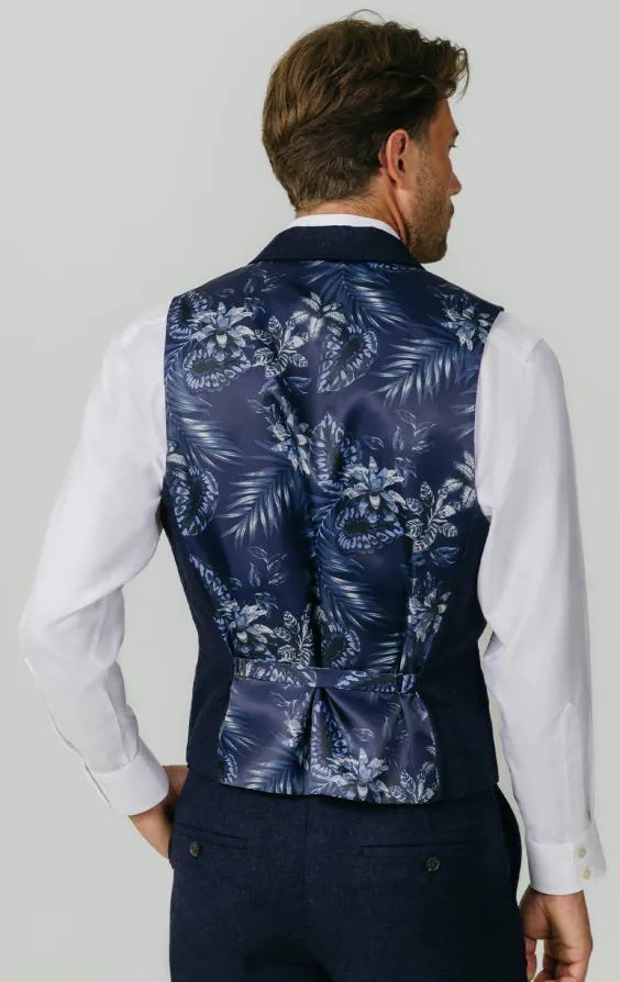 Navy donegal tweed gilet met notch revers - photo 2 Navy donegal tweed gilet met notch revers - photo 2