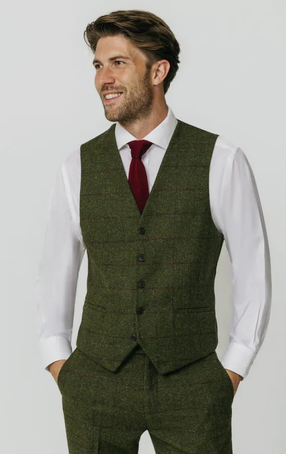 Groen groot geruit tweed double breasted 3 delig kostuum - photo 7 Groen groot geruit tweed double breasted 3 delig kostuum - photo 7