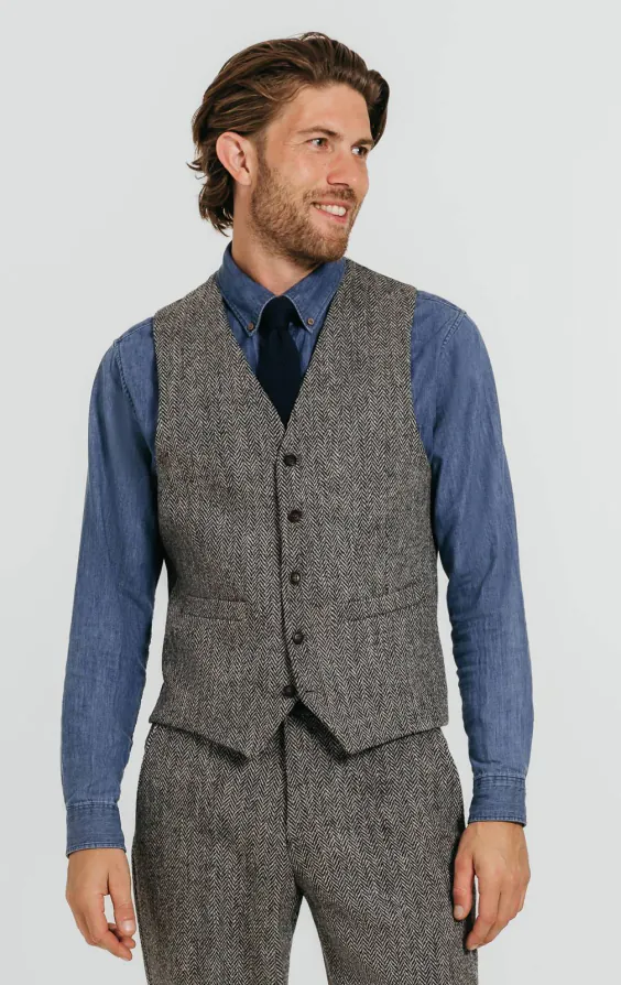 Harris Tweed zwart & grijs visgraat gilet