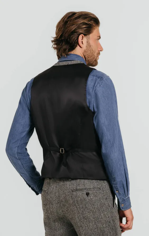 Harris Tweed zwart & grijs visgraat gilet - photo 2