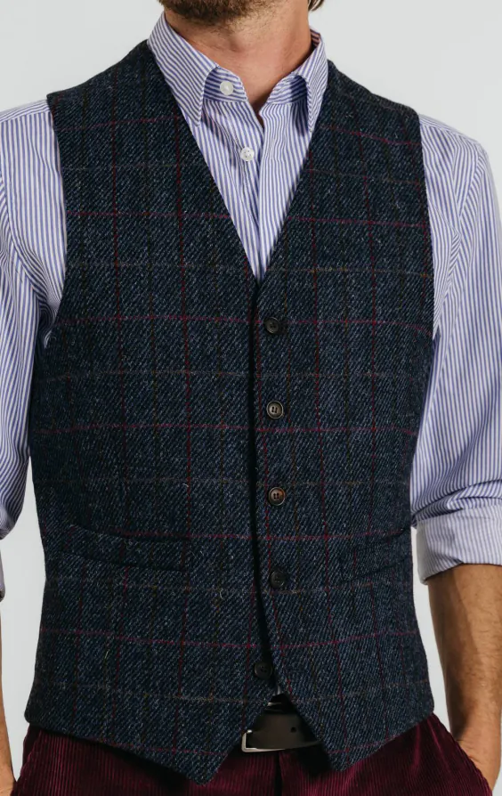 Harris Tweed donkerblauw geruit tweed gilet - photo 1