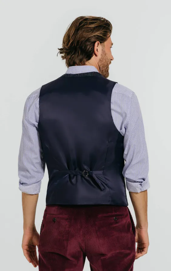 Harris Tweed donkerblauw geruit tweed gilet - photo 2