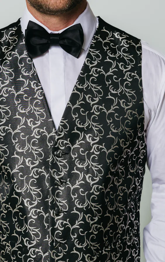 Gilet in zwart met een zilver wervel motief in jacquard - photo 1 Gilet in zwart met een zilver wervel motief in jacquard - photo 1