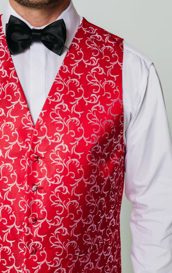 Gilet in rood met een zilver wervel motief in jacquard - photo 1 Gilet in rood met een zilver wervel motief in jacquard - photo 1